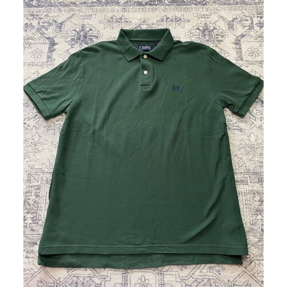 Chaps Mens Green Polo Shirt Size M Cotton Short Sleeve Classic Fit Embroidered L